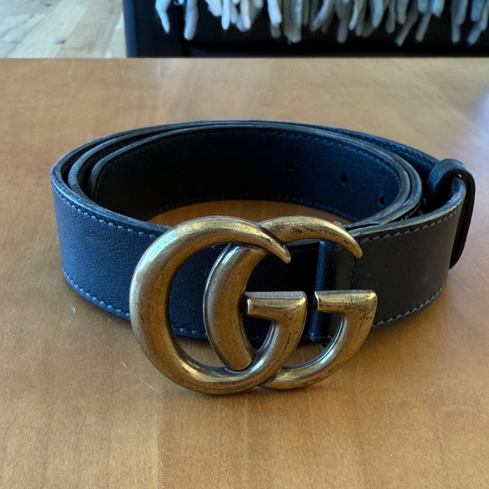 Gucci Black Belt with Gold GG Buckle